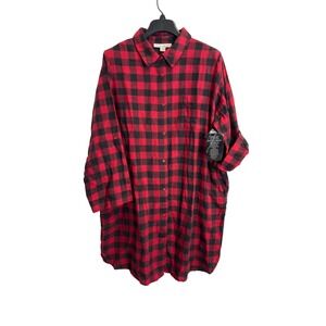 NEW Dreams Co Red Black Buffalo Plaid Cotton Flannel Shirt Dress 18/20 L Pockets